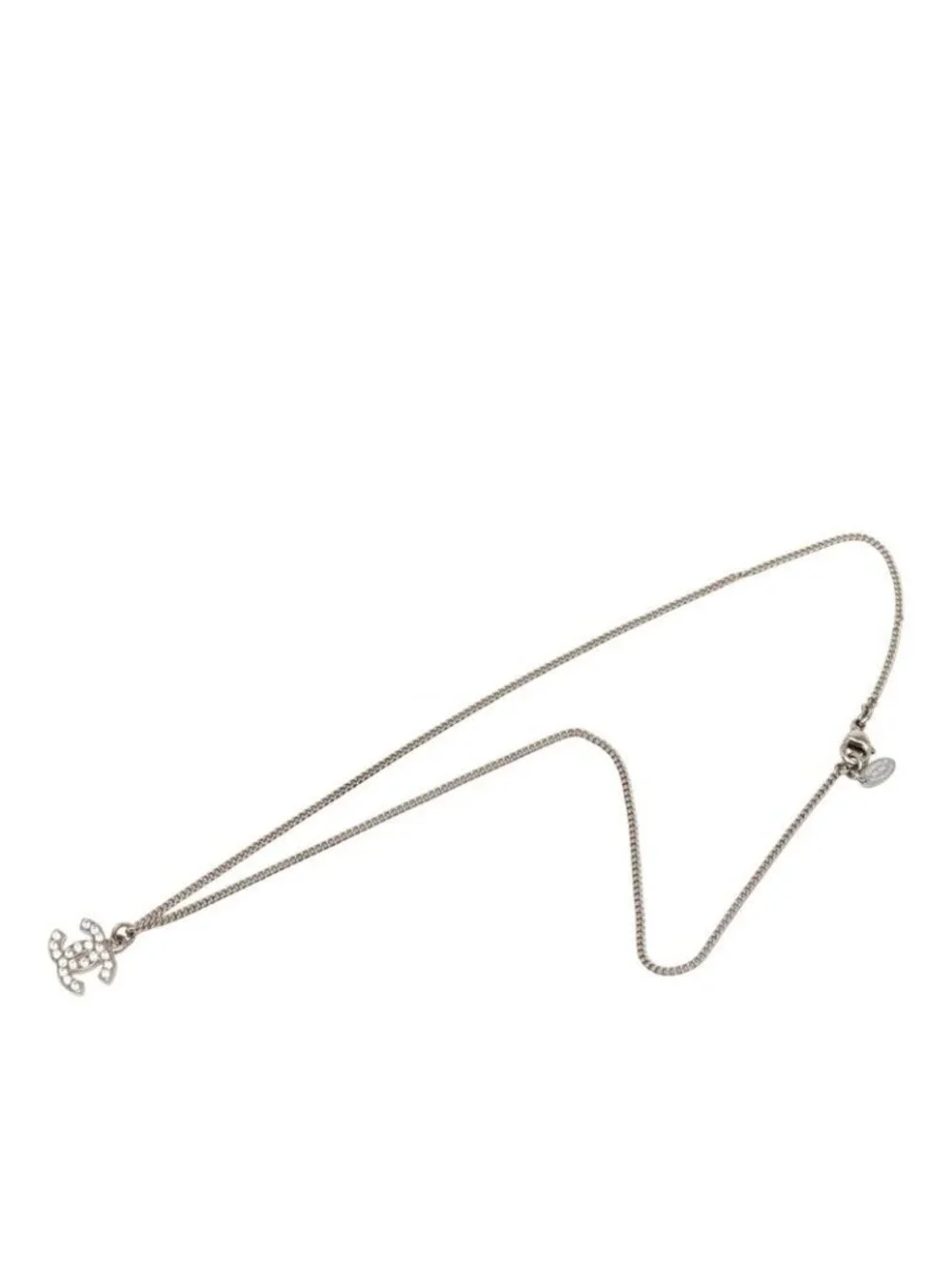 Chanel CC Logo Chain Pendant Stamp Silver Metal Rhinestone